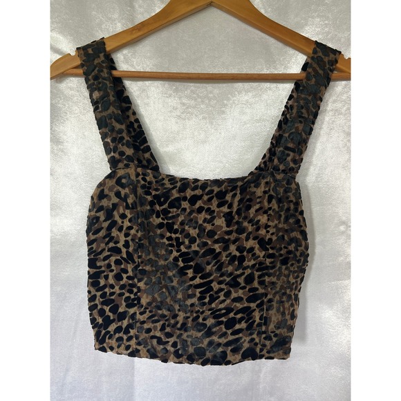 Rachel Zoe Leopard Print Velvet Burnout NWT Smocked Crop Tank Top Small - Picture 2 of 7